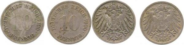 013n00G~3.5b 10 Pfennig  1900G s/ss 2 verschiedene Mzz. !!! J 013  