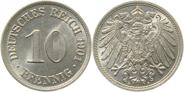 013n01A~1.0 10 Pfennig  1901A stgl !! J 013  