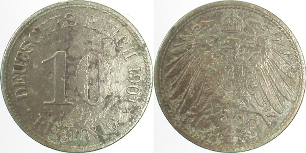 013n01G~3.0b 10 Pfennig  1901G ss VS: tw. Korrodiert J 013  