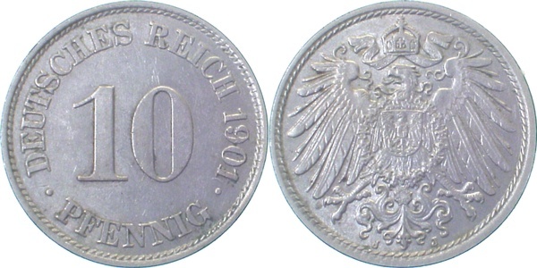 013n01J~2.2 10 Pfennig  1901J vz- J 013  