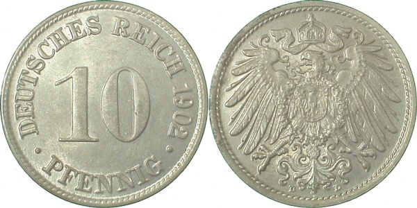 013n02D~1.2 10 Pfennig  1902D prfr!! J 013  