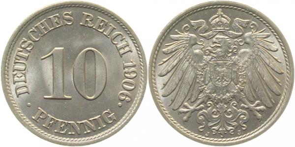 013n06J~1.0b 10 Pfennig  1906J stgl!!! zaponiert J 013  