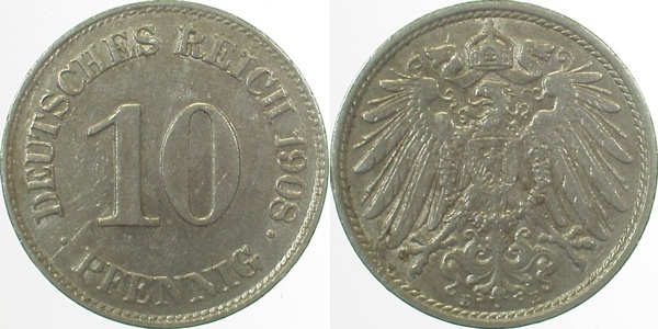 013n08E~2.5 10 Pfennig  1908E ss/vz J 013  