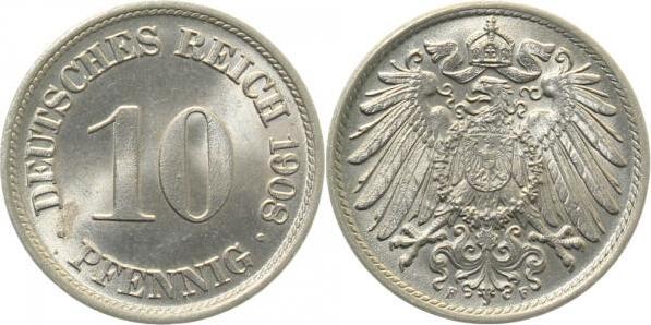 013n08F~1.1 10 Pfennig  1908F prfr/stgl  Archiv Franquinet J 013  