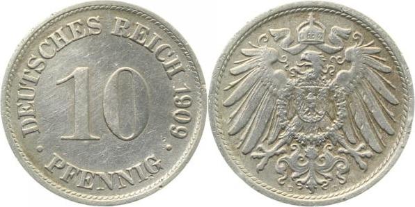 013n09D~3.0 10 Pfennig  1909D ss J 013  