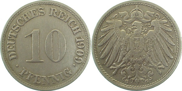 013n09G~2.8 10 Pfennig  1909G ss+ J 013  