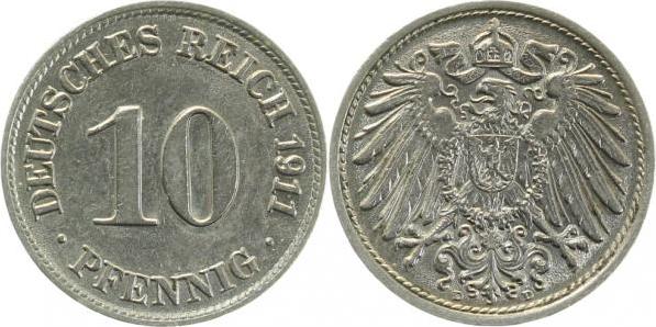 013n11D~1.5 10 Pfennig  1911D vz/st J 013  