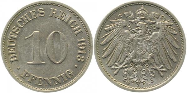 013n13G~1.8 10 Pfennig  1913G vz/prfr !! J 013  