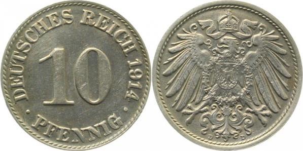 013n14D~1.5 10 Pfennig  1914D vz/st J 013  