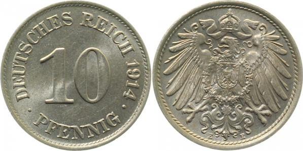 013n14E~1.1 10 Pfennig  1914E prfr/stgl J 013  