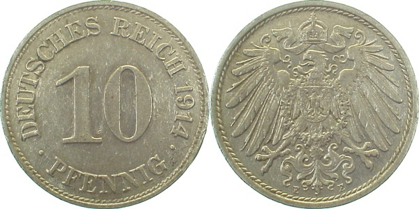 013n14E~2.5 10 Pfennig  1914E ss/vz J 013  