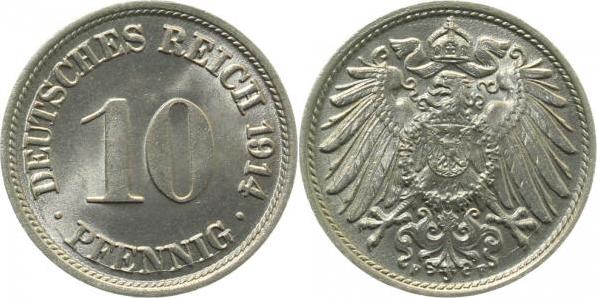 013n14F~1.1 10 Pfennig  1914F prfr/stgl J 013  