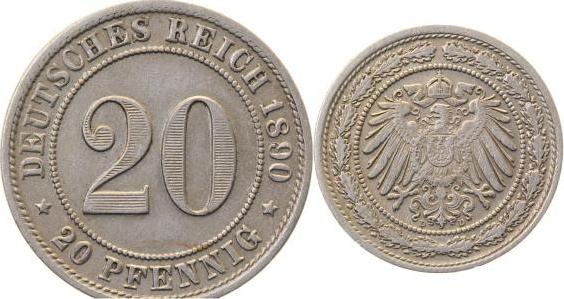 01490D~2.5b 20Pfennig  1890D ss/vz  9 über 8  !!!!! J 014  