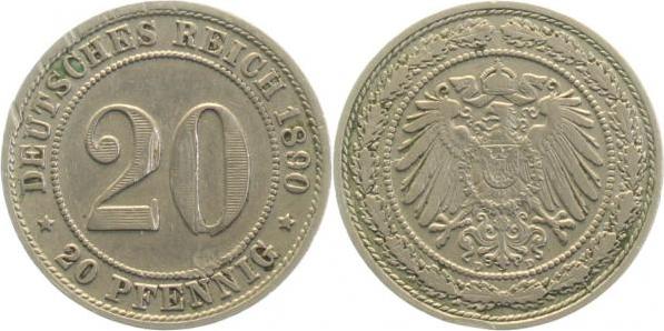 01490D~3.0b-v 20Pfennig  1890D ss, mehrere Schäden  9über8 !! J 014  