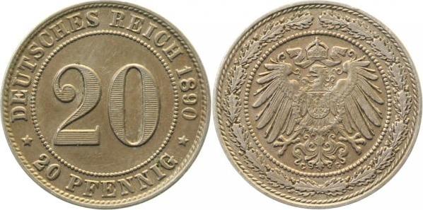 01490G~2.2 20Pfennig  1890G f.vz !!! J 014  