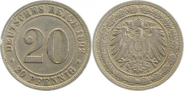 01492D~3.2 20Pfennig  1892D f.ss J 014  