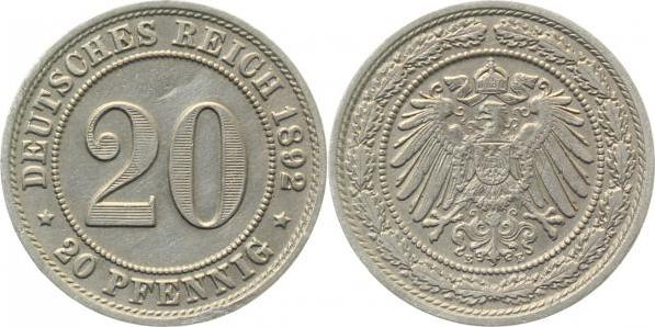 01492E~2.5 20Pfennig  1892E ss/vz J 014  