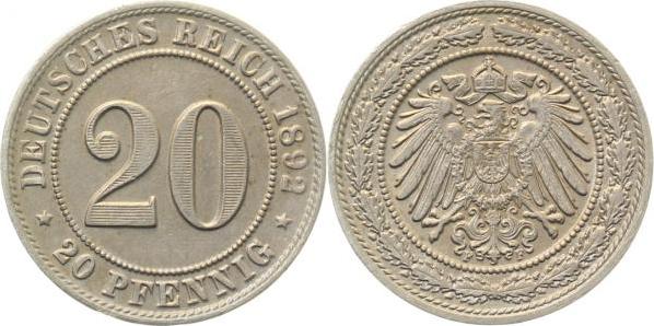 01492F~1.8 20Pfennig  1892F vz/pfr!! J 014  