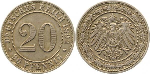 01492F~2.5-H 20Pfennig  1892F ss/vz J 014  