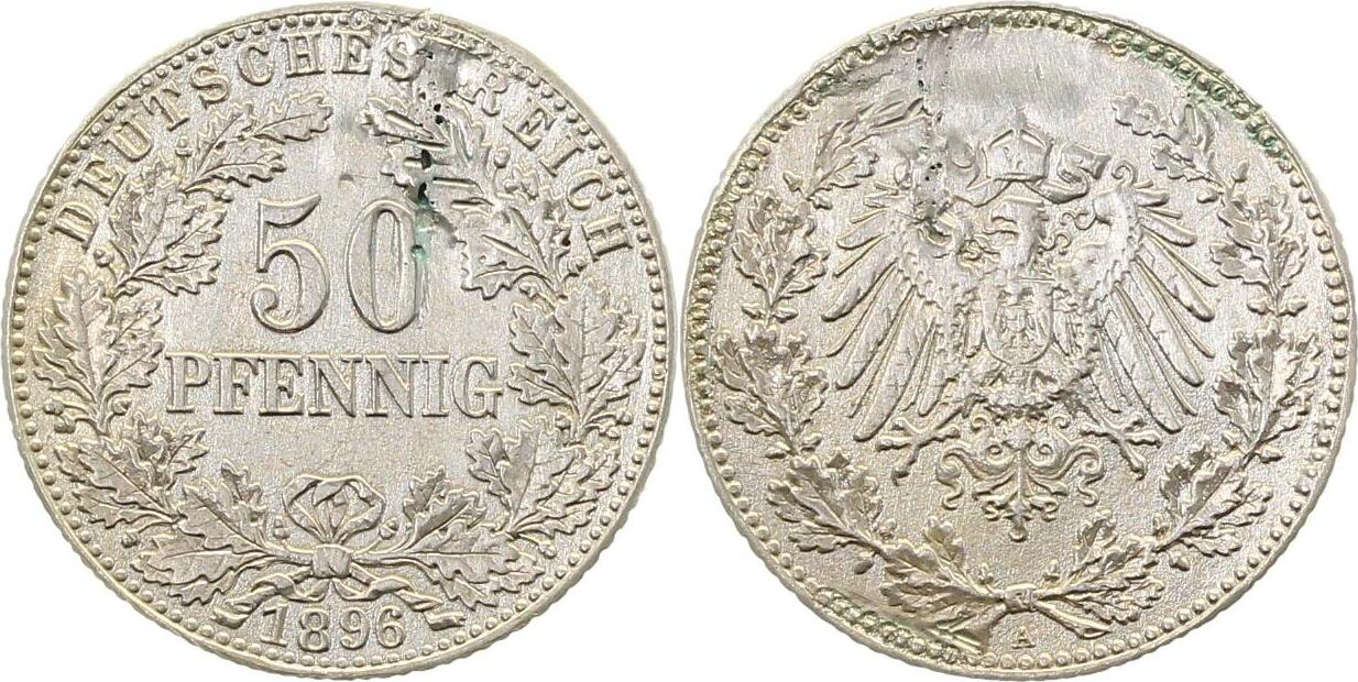 01596A~3.0c 50 Pfennig  1896A ss, vorne und hinten kl. Schrötligsfehler J 015  