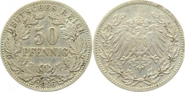 01596A~3.5 50 Pfennig  1896A s/ss kl. Randfehler !! J 015  