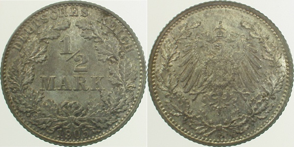 01605D~1.1b 0.5 Mark  1905D pfr/st sch.Patina J 016  