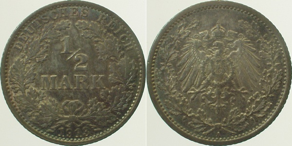 01613A~2.0a 0.5 Mark  1913A vz schöne Patina J 016  