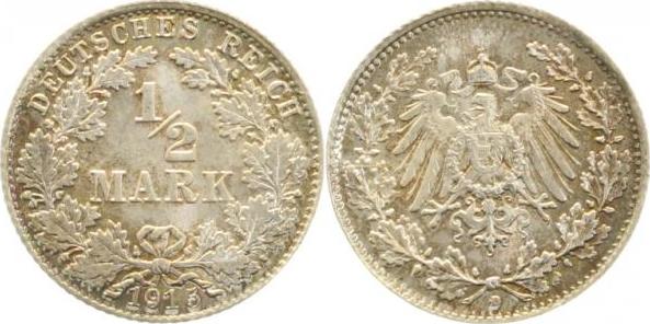 01615D~1.0-PAT 0.5 Mark  1915D stgl. Herrl. Patina !! J 016  