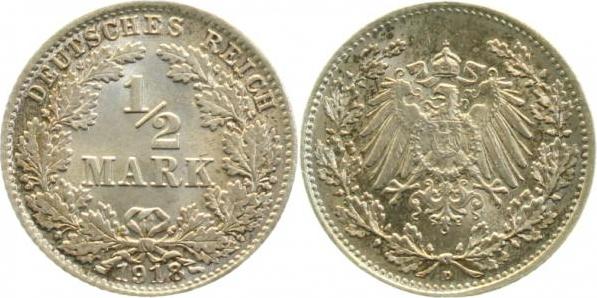 01618D~1.0-P 0.5 Mark  1918D stgl  8 über 7 selten !!!!! J 016  