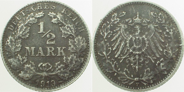 01619F~2.5b 0.5 Mark  1919F ss/vz geschwärzt J 016  