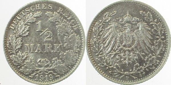 01619F~2.0 0.5 Mark  1919F vz geschwärzt J 016  