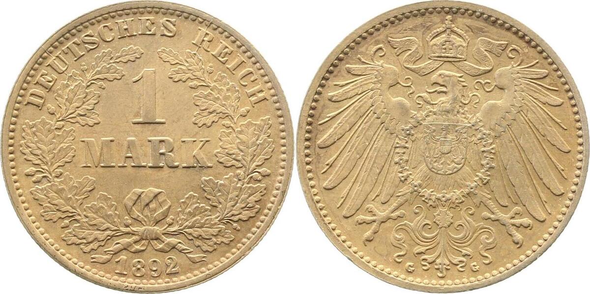 01792G~0.95-GG 1 Mark  1892G prfr/fein super!!!! gräuliche Patina !!!! J 017  