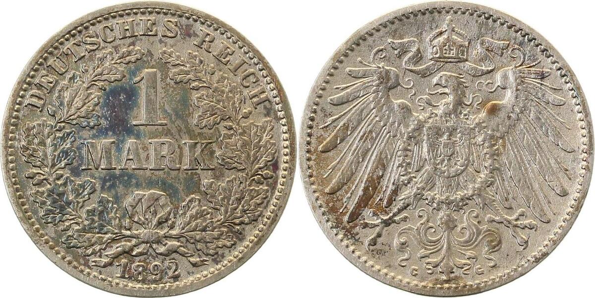 01792G~2.5-GG-PAT 1 Mark  1892G ss/vz bläuliche Patina selten i.d Erhaltung J 017  