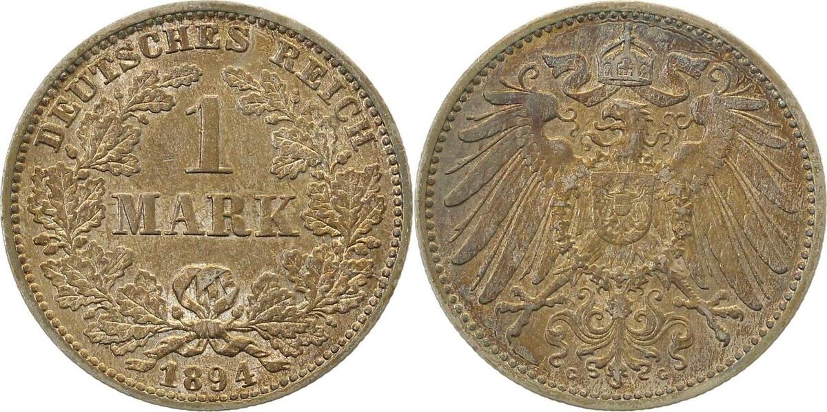 01794G~1.5-GG 1 Mark  1894G f.prfr/vz/stgl  alte leichte Patina J 017  