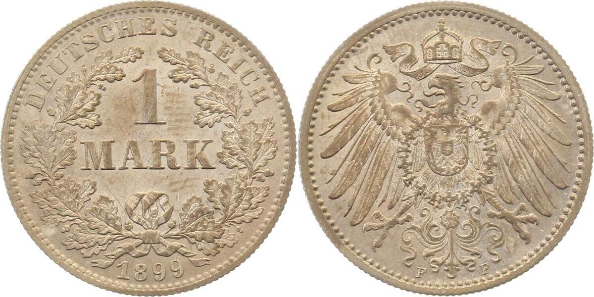 01799F~1.3-GG-PAT 1 Mark  1899F f. prfr/f.stgl Werts. min. Krätz., alte silbergraue Patina J 017  