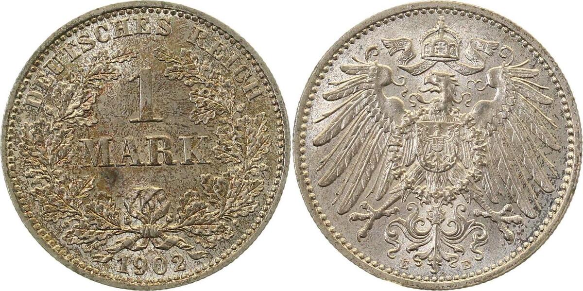 017n02E~1.1-GG-PAT 1 Mark  1902E prfr/st, herrliche beginnende leichte Patina J 017  