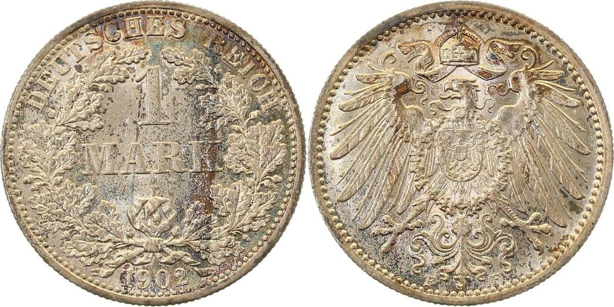 017n02F~1.5-GG-PAT 1 Mark  1902F vz/stgl schöne Patina J 017  