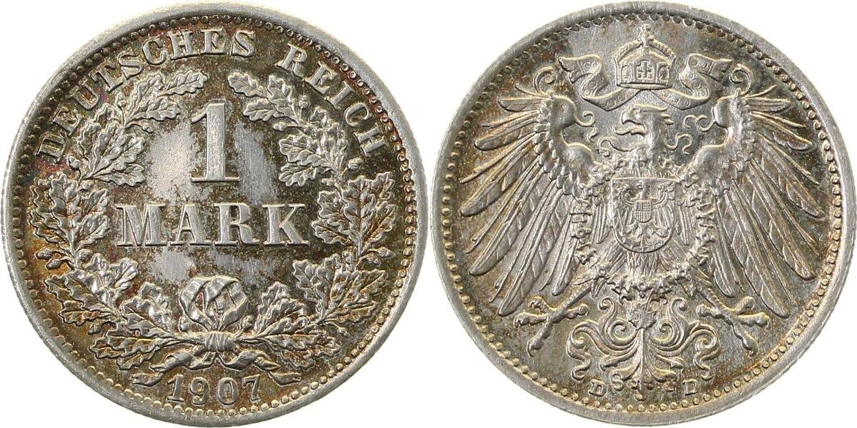 017n07D~0.1-GG-PAT 1 Mark  1907D PP- leichte Patina !!!! minimale Berührungen J 017  