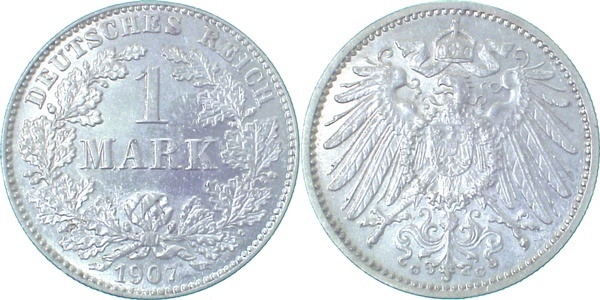 017n07G~1.5b 1 Mark  1907G vz/st 7 doppelt geprägt!!! J 017  