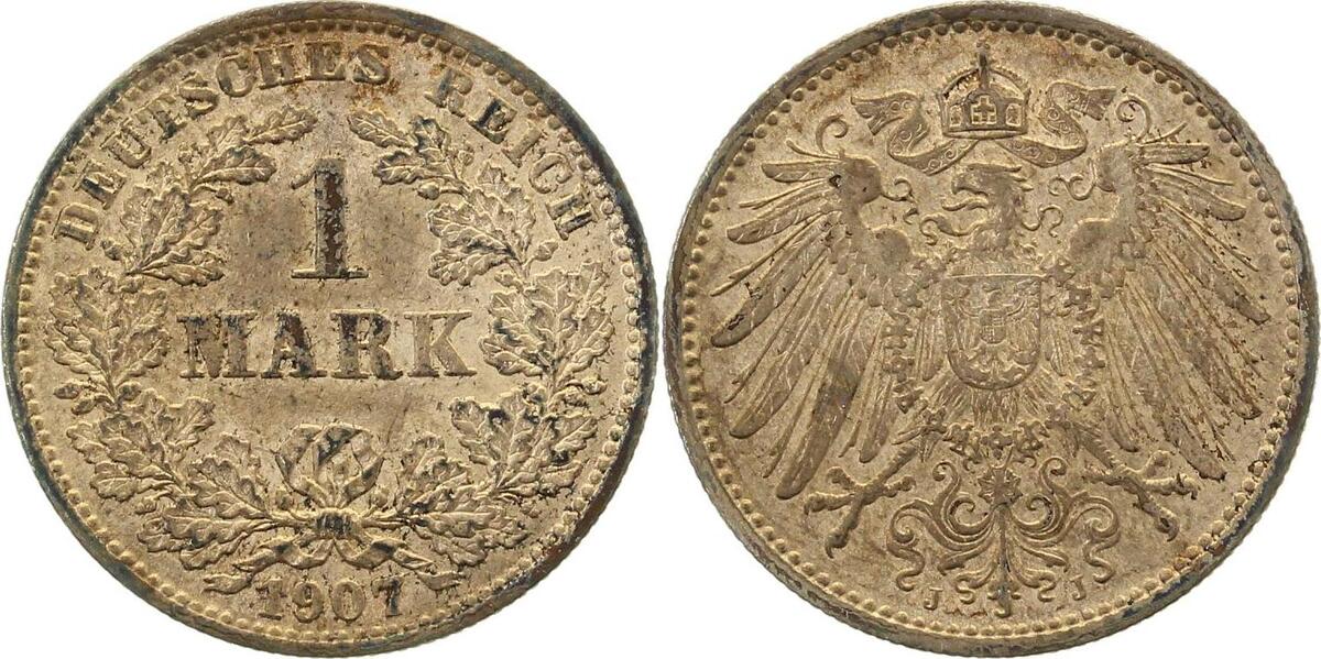 017n07J~1.3-GG-PAT 1 Mark  1907J prfr/f.prfr selten!!!, alte leichte Patina J 017  