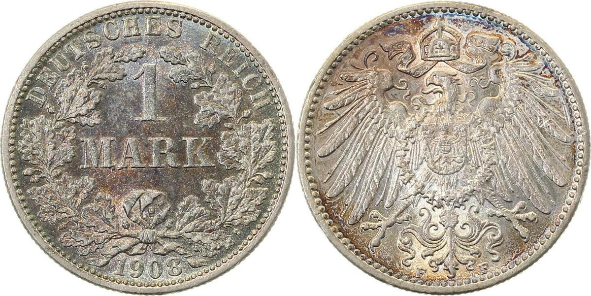 017n08F~1.1-GG-PAT 1 Mark  1908F prfr/stgl !!! sehr schöne Patina J 017  