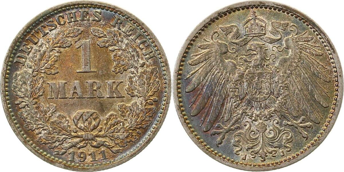 017n11J~1.5-GG-PAT 1 Mark  1911J vz/st !!!, herrliche Patina J 017  