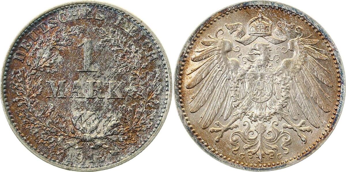 017n13G~1.3-GG-PAT 1 Mark  1913G f.prfr/prfr!!!, wunderschöne leicht rose Patina J 017  