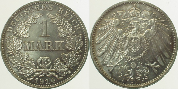 017n14J~1.5a 1 Mark  1914J vz/stgl. Patina J 017  