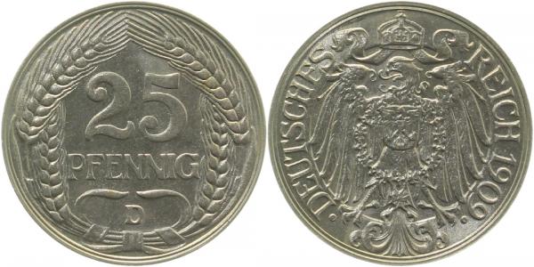 01809D~1.2 25 Pfennig  1909D prfr. J 018  