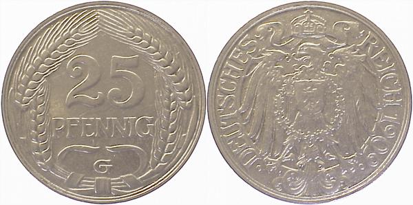 01809G~2.5 25 Pfennig  1909G ss/vz J 018  