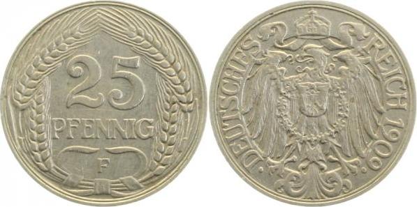 01809F~2.5 25 Pfennig  1909F ss/vz J 018  