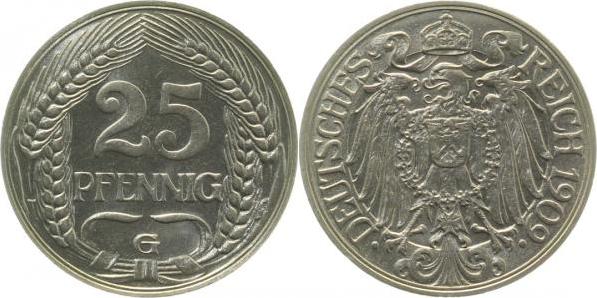 01809G~1.2 25 Pfennig  1909G prfr. J 018  