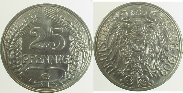 01809G~1.5 25 Pfennig  1909G f.prfr. J 018  