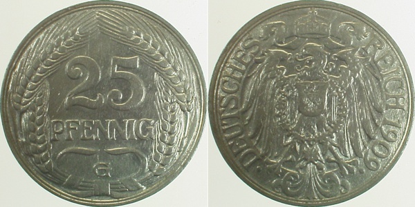 01809G~2.0 25 Pfennig  1909G vz J 018  